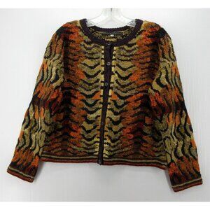 Peruvian Connection Sweater Medium Cardigan Animal Print Chunky